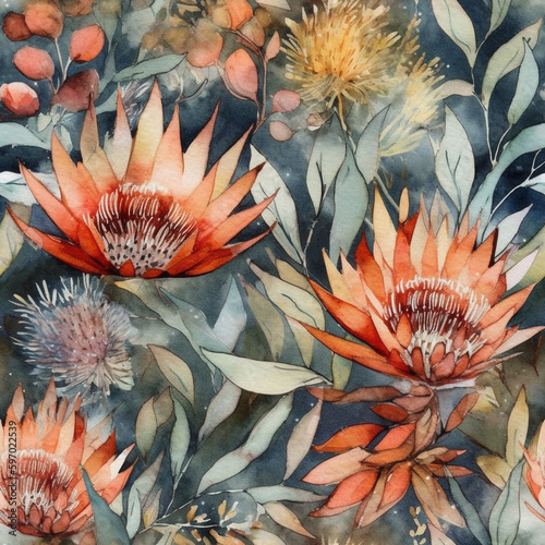 Floral watercolor seamless tile pattern to use as background. Flower pattern. Generative AI
