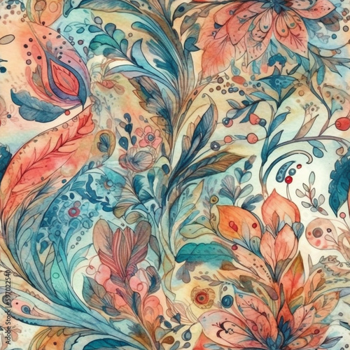 Floral watercolor seamless tile pattern to use as background. Flower pattern. Generative AI