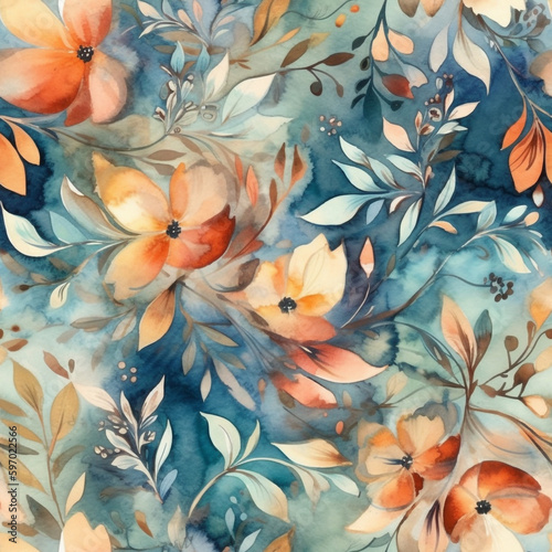 Floral watercolor seamless tile pattern to use as background. Flower pattern. Generative AI