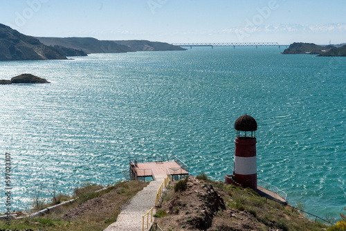 lighthouse on the coast of the sea, Kapchagai photo