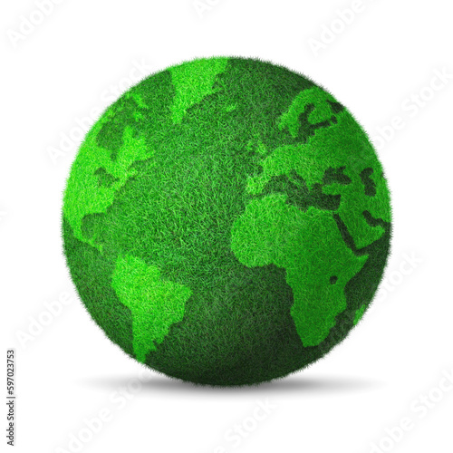 World globe covered with green grass isolated on white background. Environmental protection symbol