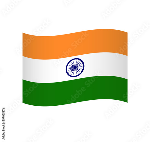 India flag - simple wavy vector icon with shading.