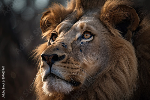 Close up male lion staring straight ahead  ai-generated artwork