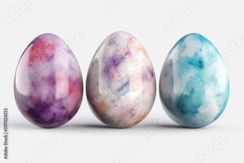 Set of painted watercolor easter eggs, generative AI