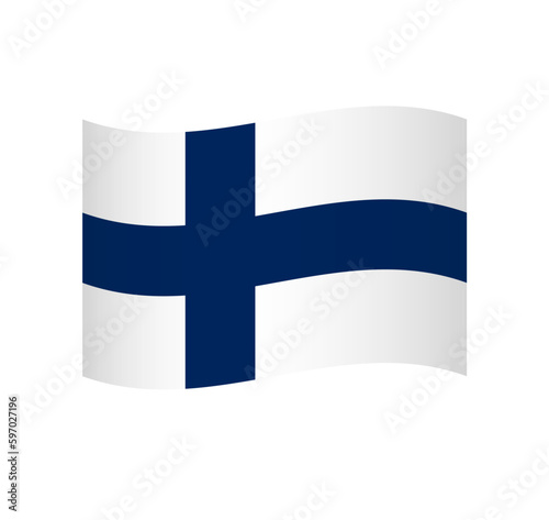 Finland flag - simple wavy vector icon with shading.