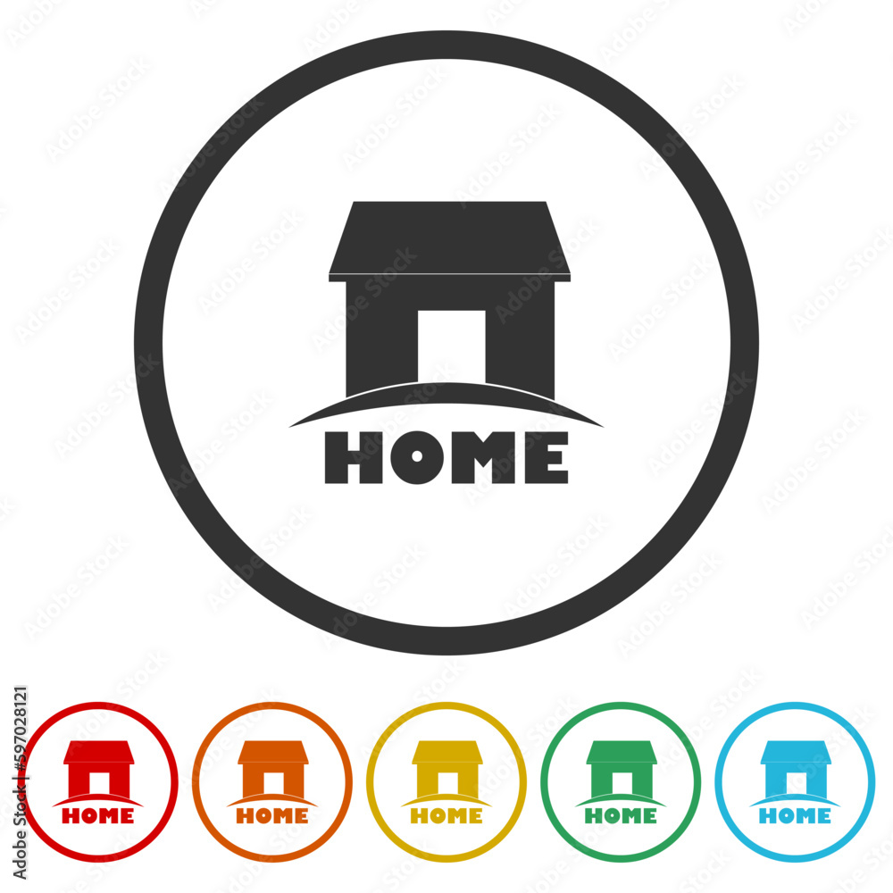 Home creative symbol concept. Set icons in color circle buttons Home creative symbol concept. Set icons in color circle buttons