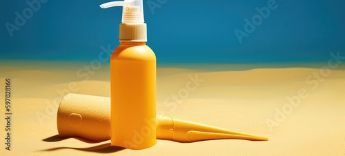 sun protection cream on the beach with generative ai