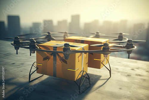 Smart Autonomous delivery drone, Self flying , delivery drone, illustration, Generative AI photo