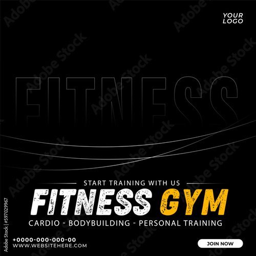 Gym workout and fitness training social media post banner template
