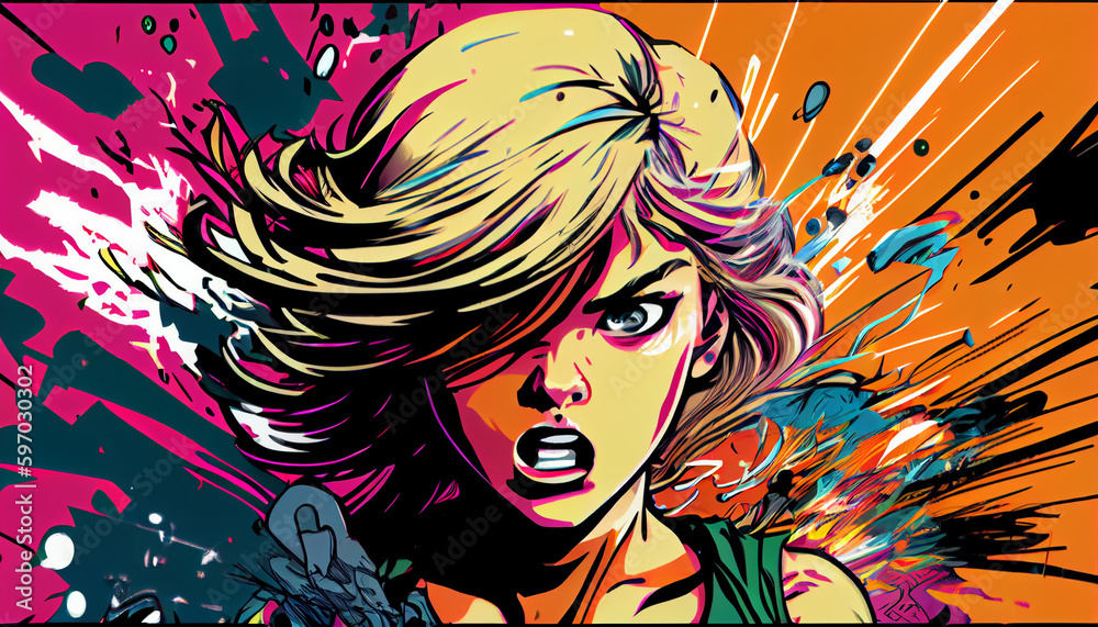 Colorfull pop art manga girl with vibrant colors for posters 