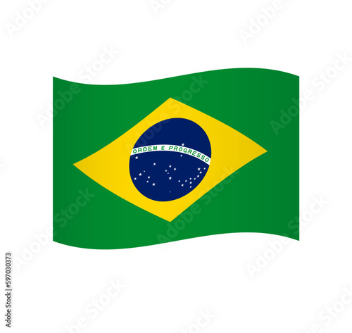 Brazil flag - simple wavy vector icon with shading.