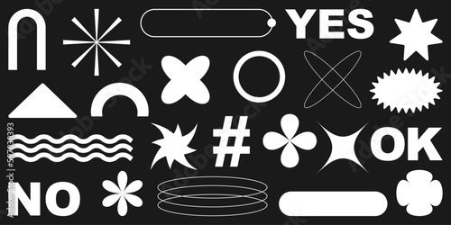 Simple shapes.Y2k aesthetic.Trendy geometric forms.Shape set y2k style for banner. Shape set y2k style for decoaration.Shape set y2k style for poster. Trendy 90s.	