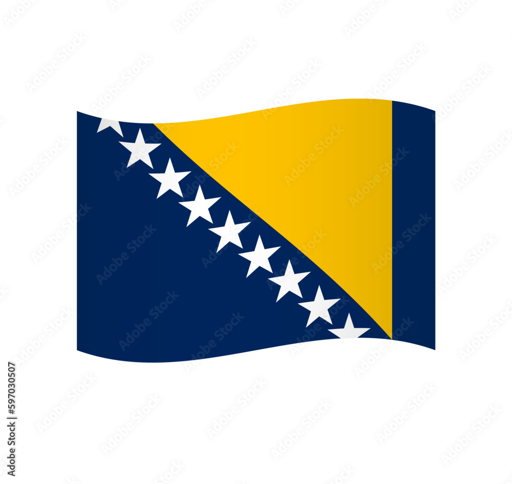 Bosnia and Herzegovina flag - simple wavy vector icon with shading. Bosnia and Herzegovina flag - simple wavy vector icon with shading.