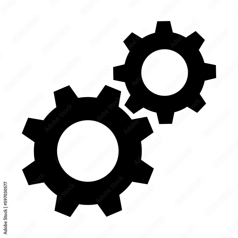 Black gears icon, ,settings icon, functions symbol vector icon, gears on black.