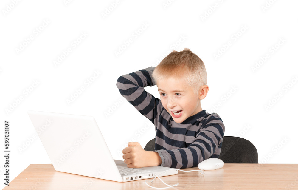 Young boy getting angry at his laptop Young boy getting angry at his laptop
