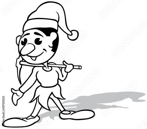 Drawing of a Dwarf with a Pickax on his Shoulder