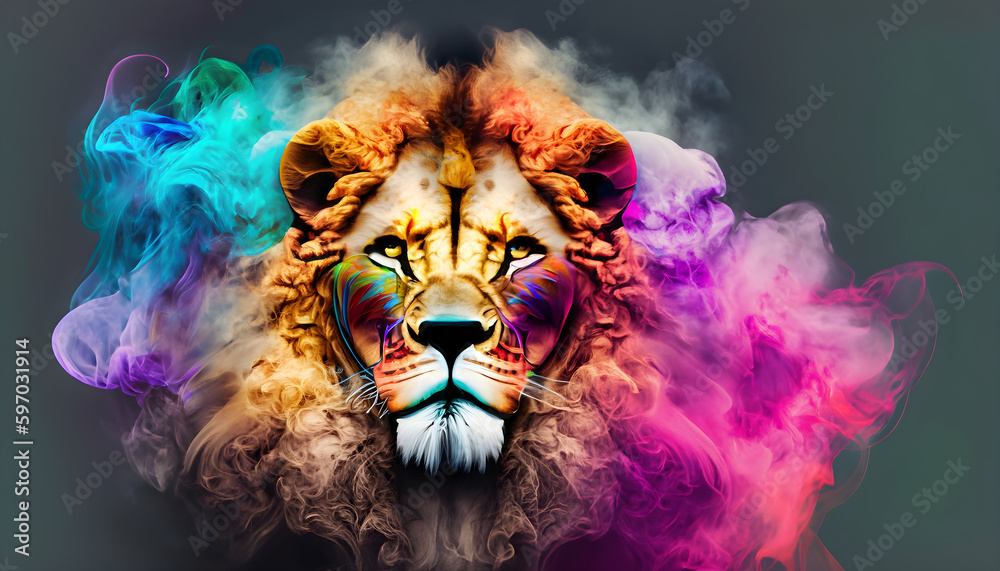 lion with color Smoke wallpaper, Ai generated 