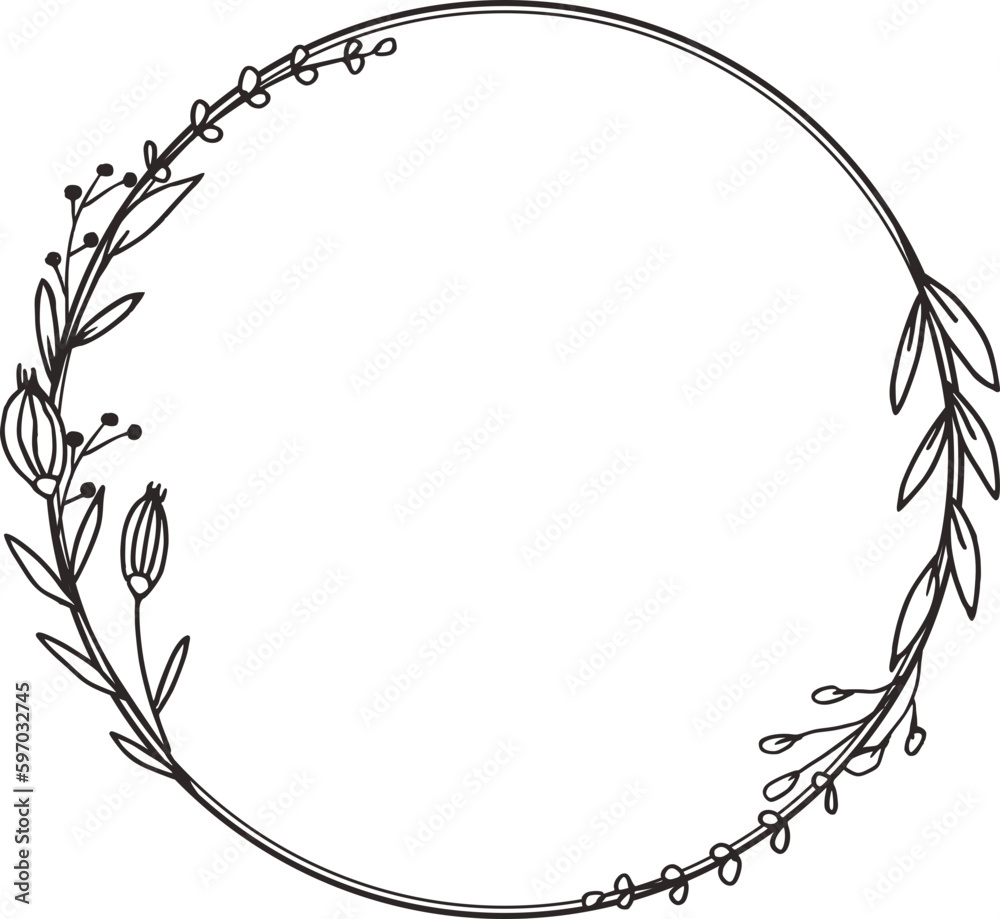 Obraz premium Simple Floral border with hand drawn leaves and flowers