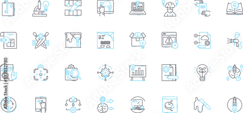 painting art linear icons set. Brushstrokes, Acrylic, Canvas, Palette, Impressionism, Watercolor, Abstract line vector and concept signs. Easel,Oil,Expressionism outline illustrations Generative AI