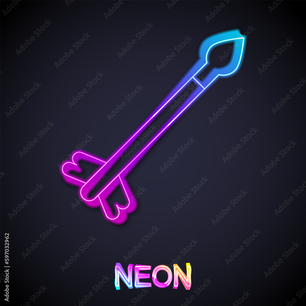 Glowing neon line Medieval arrows icon isolated on black background. Medieval weapon. Vector Glowing neon line Medieval arrows icon isolated on black background. Medieval weapon. Vector
