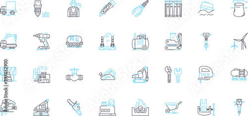 Construction industry linear icons set. Infrastructure, Renovation, Excavation, Concrete, Steel, Demolition, Site-preparation line vector and concept signs. Asphalt,Plumbing,Electrical Generative AI