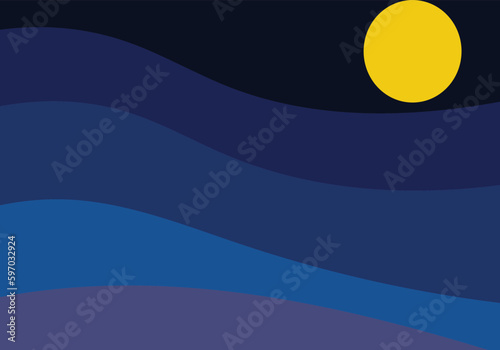 ocean wave open environment with fullmoon midnight modern art theme background for advertisment banner poster technology enviroment organic nature book cover decoration pattern vector eps.