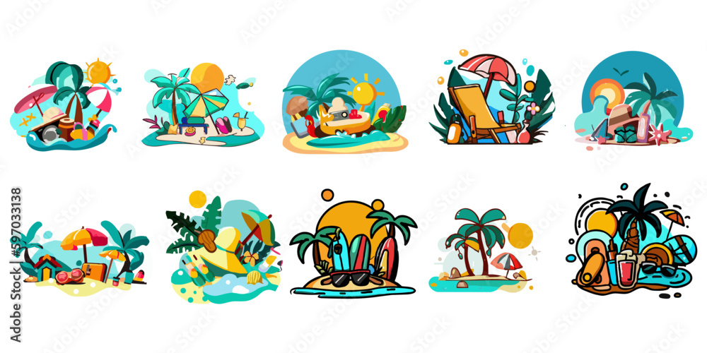 summer vacation vector set collection graphic clipart design