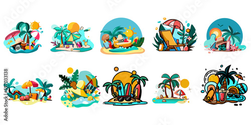 summer vacation vector set collection graphic clipart design