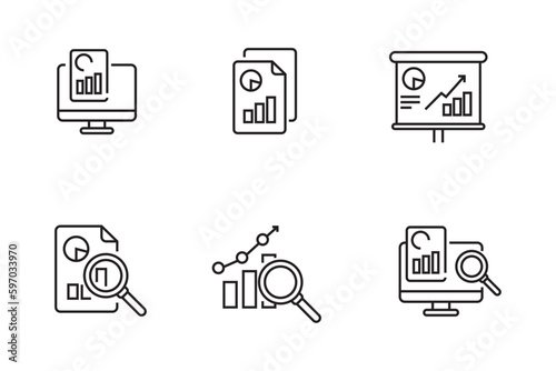 Set of business analytics icons in line style isolated on white background
