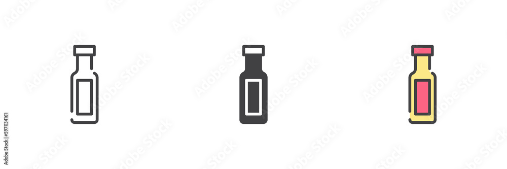 Spicy sauce bottle different style icon set Spicy sauce bottle different style icon set