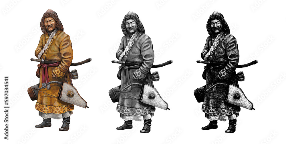 Mongolian warrior, army of Genghis Khan. Historical illustration. Stock ...