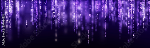 Digital background purple matrix. Coding or hacking concept. Flow of random numbers. 3D rendering.