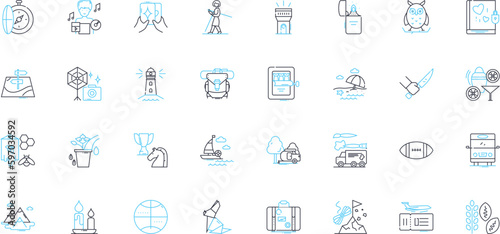 Pastimes linear icons set. Cooking, Painting, Hiking, Reading, Writing, Dancing, Singing line vector and concept signs. Yoga,Gardening,Traveling outline illustrations Generative AI