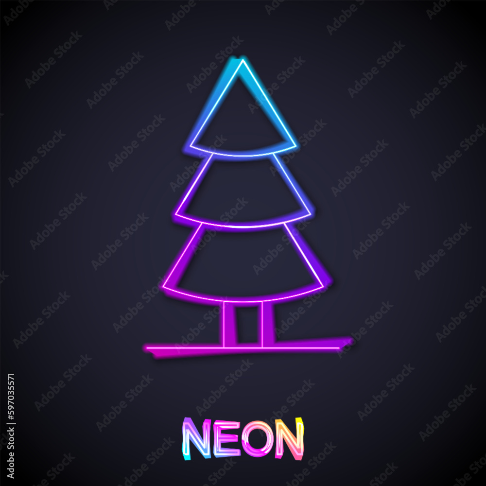 Glowing neon line Christmas tree icon isolated on black background. Merry Christmas and Happy New Year. Vector Glowing neon line Christmas tree icon isolated on black background. Merry Christmas and Happy New Year. Vector