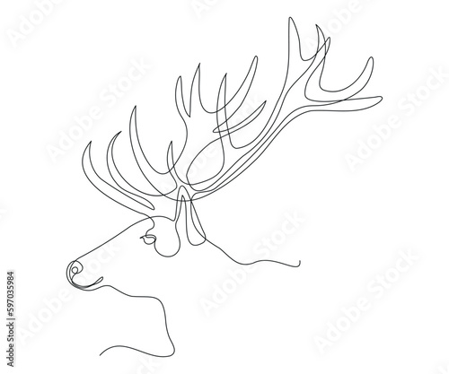abstract Deer Head with Horns Continuous One Line Drawing