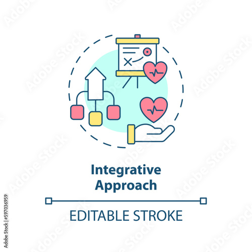 Integrative approach concept icon. Combined sources data. Collecting healthcare information. Precision medicine factor abstract idea thin line illustration. Isolated outline drawing. Editable stroke