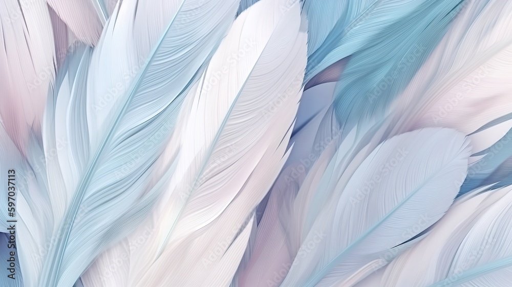 Fototapeta premium Blue and white Feathers Pastel Color Background 
