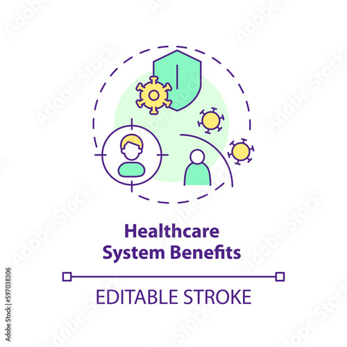 Healthcare system benefits concept icon. Disease management development. Advantage of precision medicine abstract idea thin line illustration. Isolated outline drawing. Editable stroke