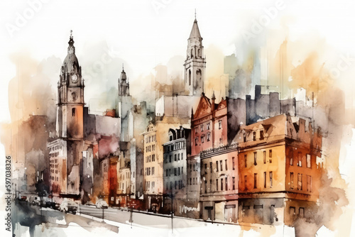 Watercolor modern cityscape building of newyork   drawn sketch illustration  generative AI