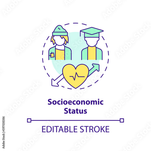 Socioeconomic status concept icon. High risks of disease development for poor patients. Social determinant of health abstract idea thin line illustration. Isolated outline drawing. Editable stroke