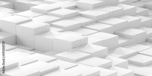 minimalist art installation featuring a grid of white cubes 3d render illustration