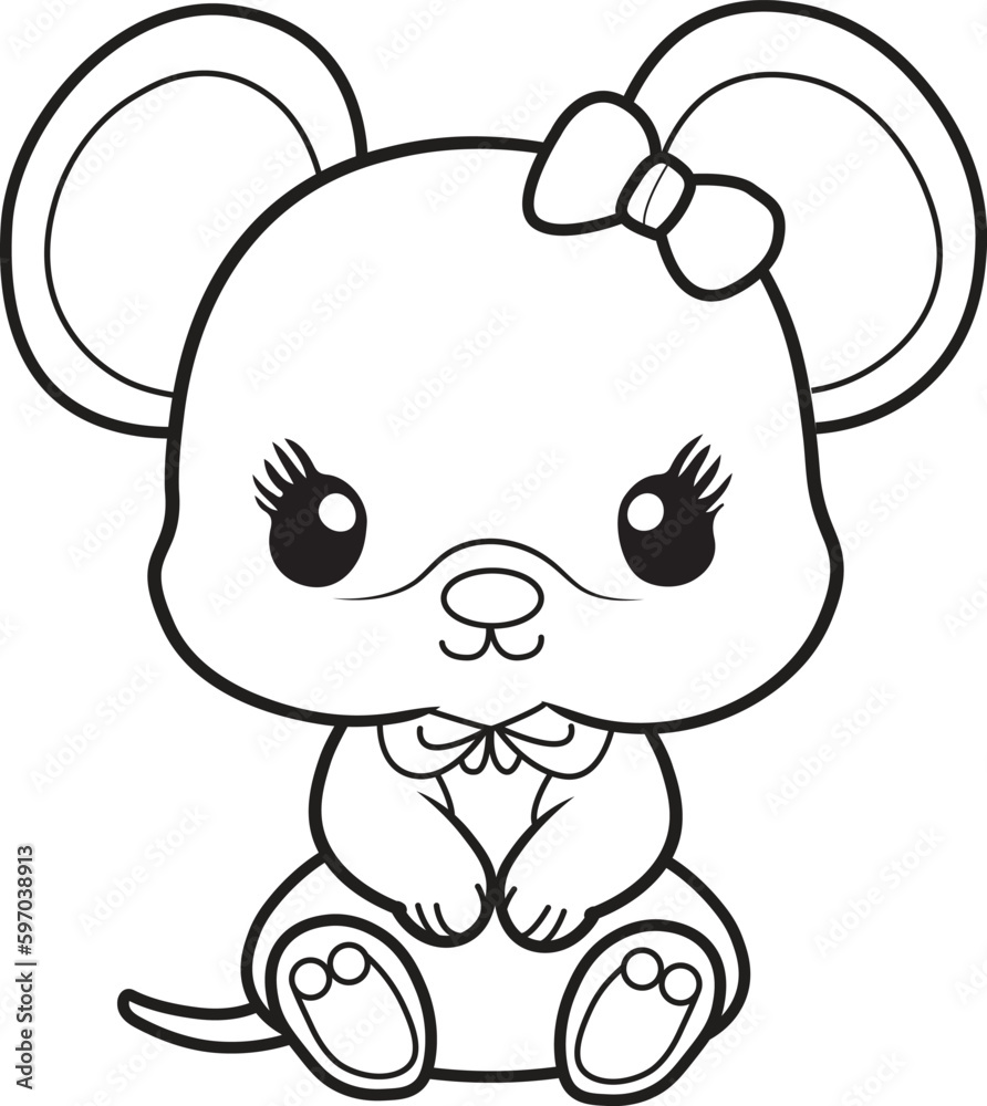 Mouse cartoon. Black and white lines. Coloring page for kids. Activity Book. Mouse cartoon. Black and white lines. Coloring page for kids. Activity Book.