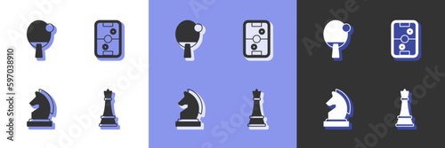 Set Chess, Racket, and Air hockey table icon. Vector