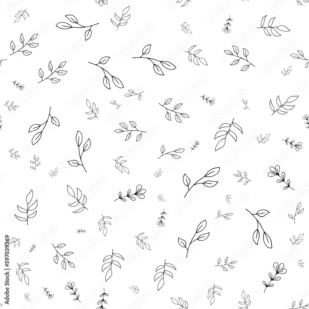 Editable Bold Black hand drawn Floral spring abstract seamless pattern on white background Editable Bold Black hand drawn Floral spring abstract seamless pattern on white background