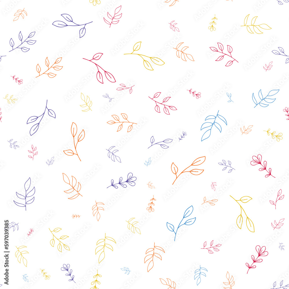 Editable Colorful hand drawn Floral spring  abstract seamless pattern on white background
