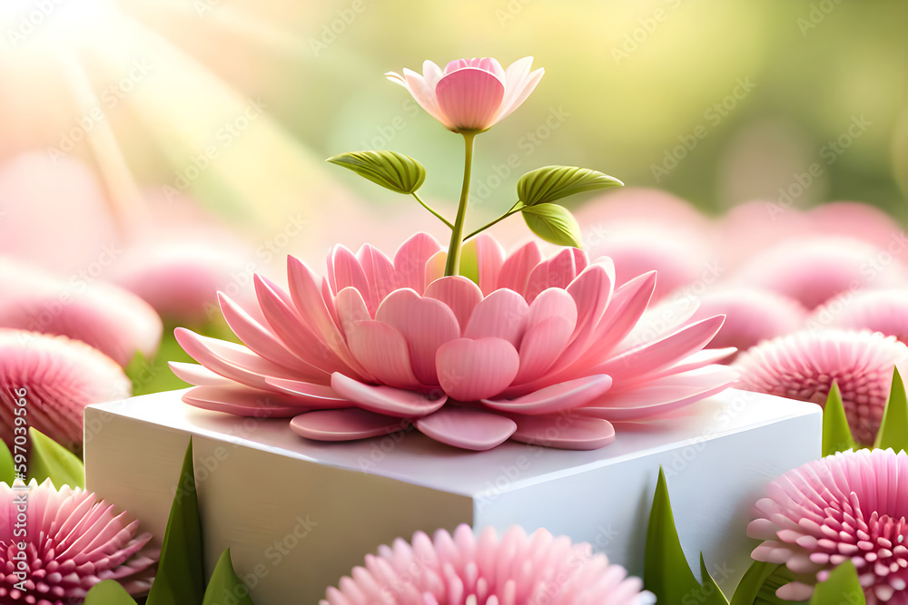 illustration of podium with flower decoration, pastel colored flowers, generative AI