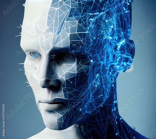 Cyber face, abstract face, the concept of big data or cyber security, Ai Generated