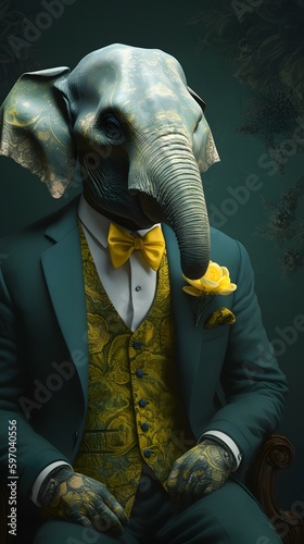 Elephant in a black suit with glasses and tie -- Generative AI
