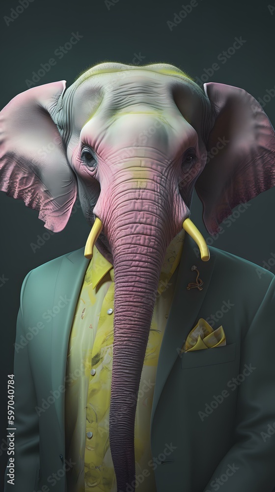 Elephant in a pink suit with glasses and tie -- Generative AI