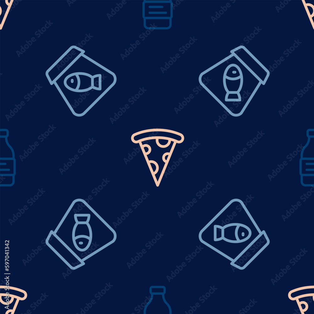 Set line Bottle of water, Online ordering fish and Slice pizza on seamless pattern. Vector Set line Bottle of water, Online ordering fish and Slice pizza on seamless pattern. Vector